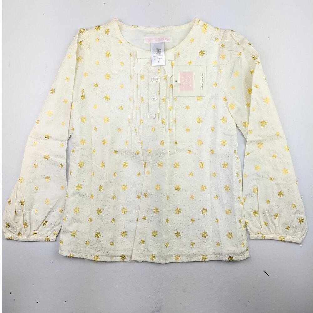 Janie and Jack Cream and Gold Snowflake Shirt Girls 4